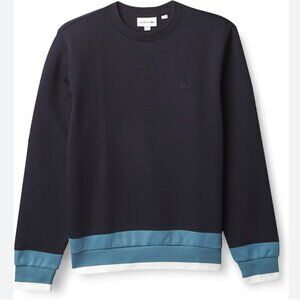 LACOSTE MEN'S NAVY DUSTY BLUE WHITE STRIPED CREWNECK LONG SLEEVE SWEATSHIRT - XL
